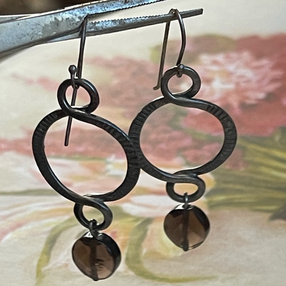 Signed Silpada 925 Sterling Silver Faceted Brown Smoky Quartz drop earrings - Picture 7 of 14